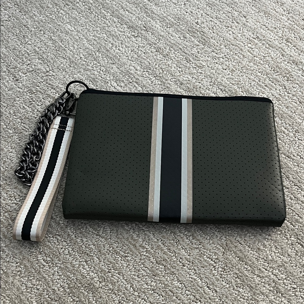 Haute Shore Black and Gray Clutch with Chain Strap